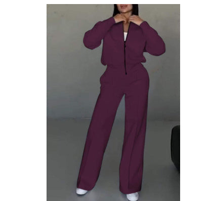 Ensemble deux pièces veste à glissière et pantalon à jambes larges