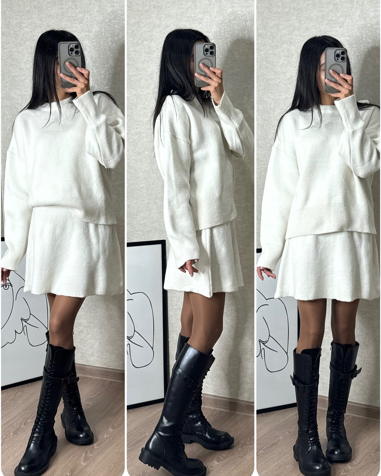 Ensemble pull et jupe pour femmes, 2 pièces