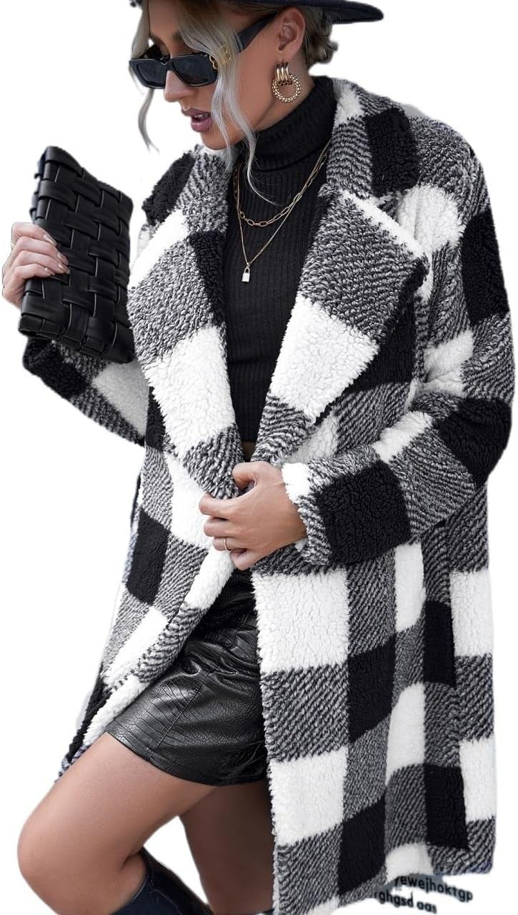 Manteau Long à carreaux sans boucle