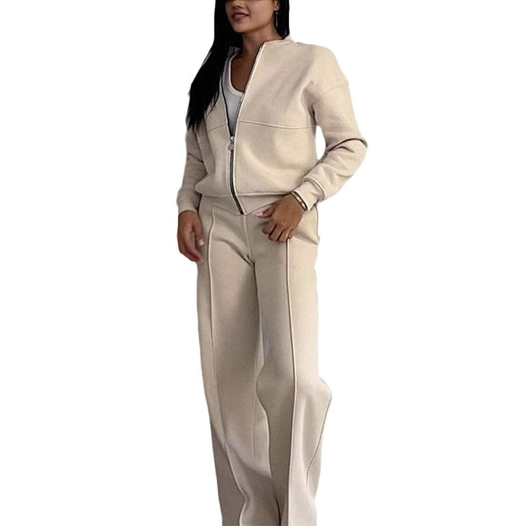 Ensemble deux pièces veste à glissière et pantalon à jambes larges
