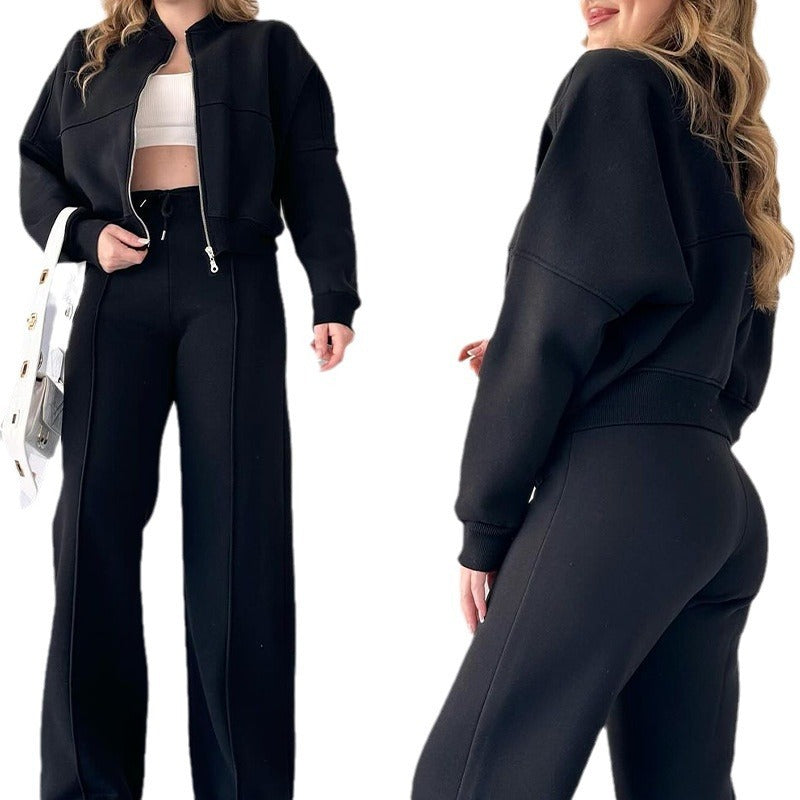 Veste courte zippée à col montant et pantalon décontracté