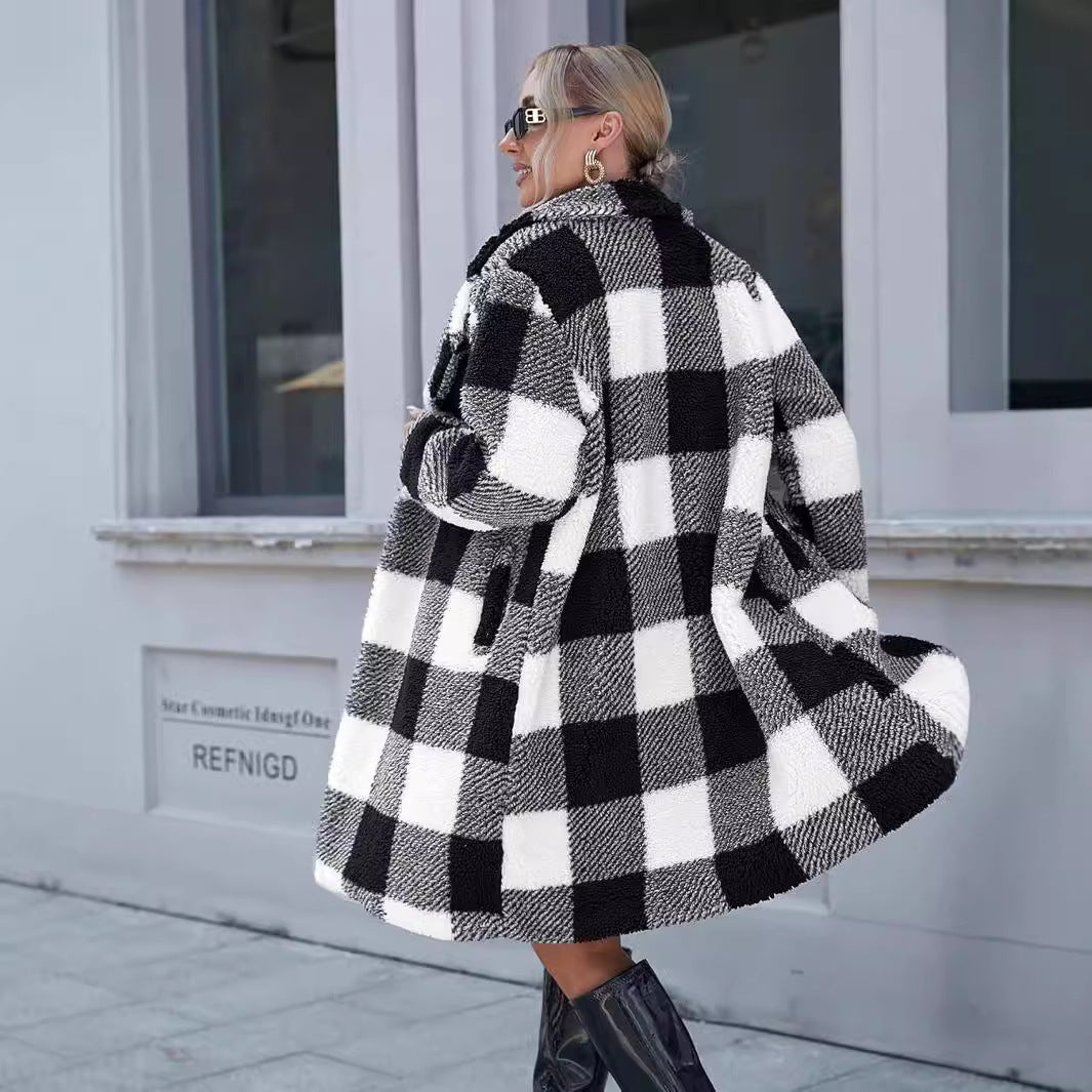Manteau Long à carreaux sans boucle