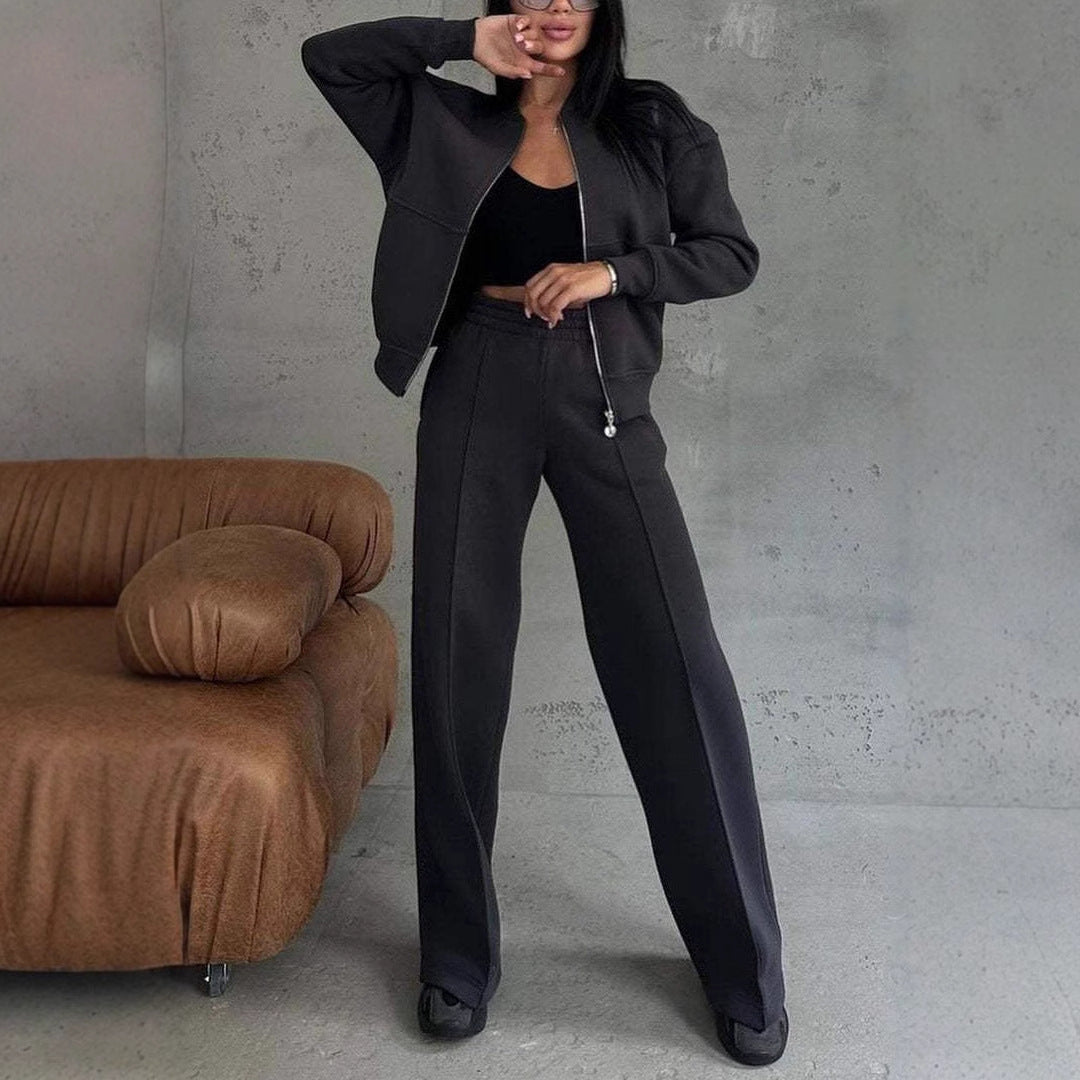 Ensemble deux pièces veste à glissière et pantalon à jambes larges