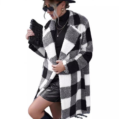 Manteau Long à carreaux sans boucle