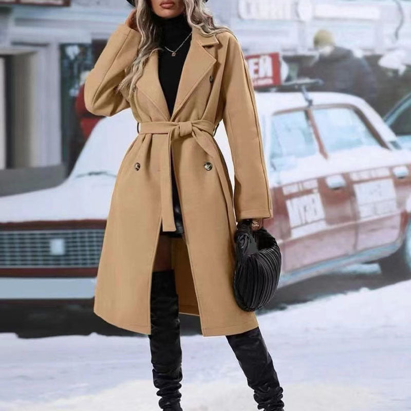 Trench-Coat Double boutonnage à revers avec ceinture