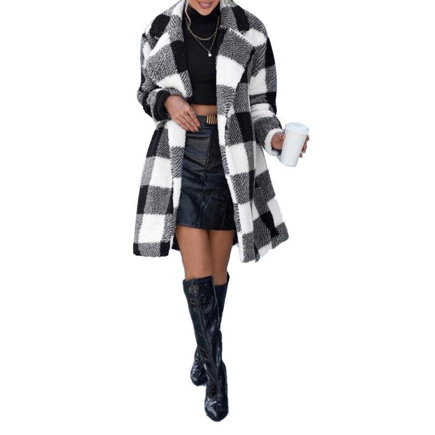 Manteau Long à carreaux sans boucle