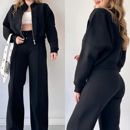 Veste courte zippée à col montant et pantalon décontracté