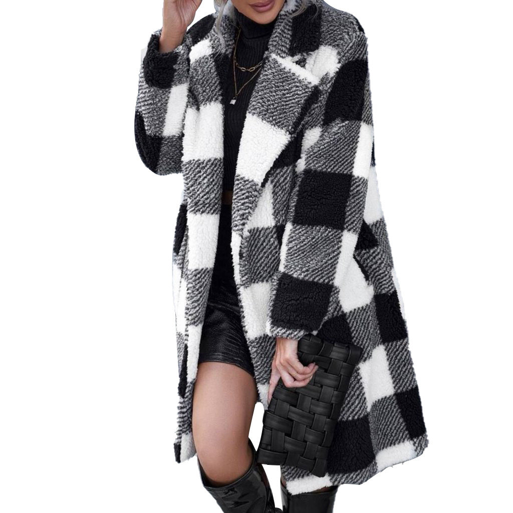 Manteau Long à carreaux sans boucle