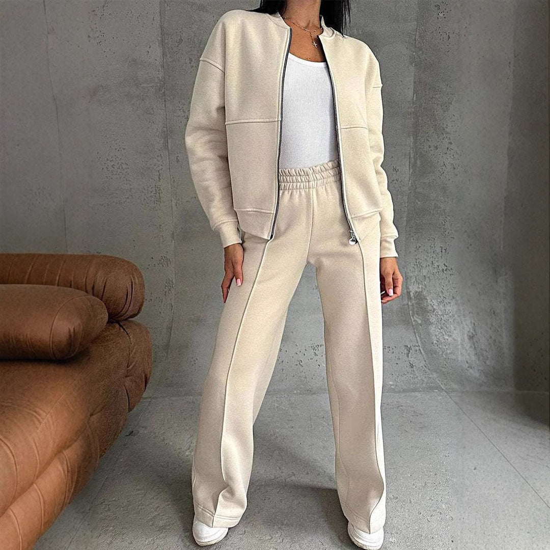 Ensemble deux pièces veste à glissière et pantalon à jambes larges