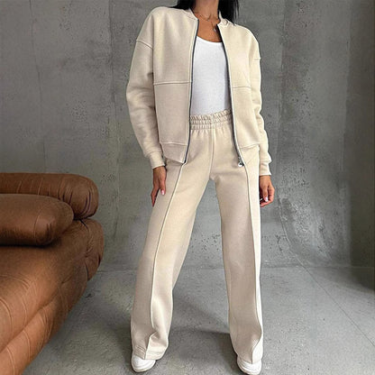 Ensemble deux pièces veste à glissière et pantalon à jambes larges