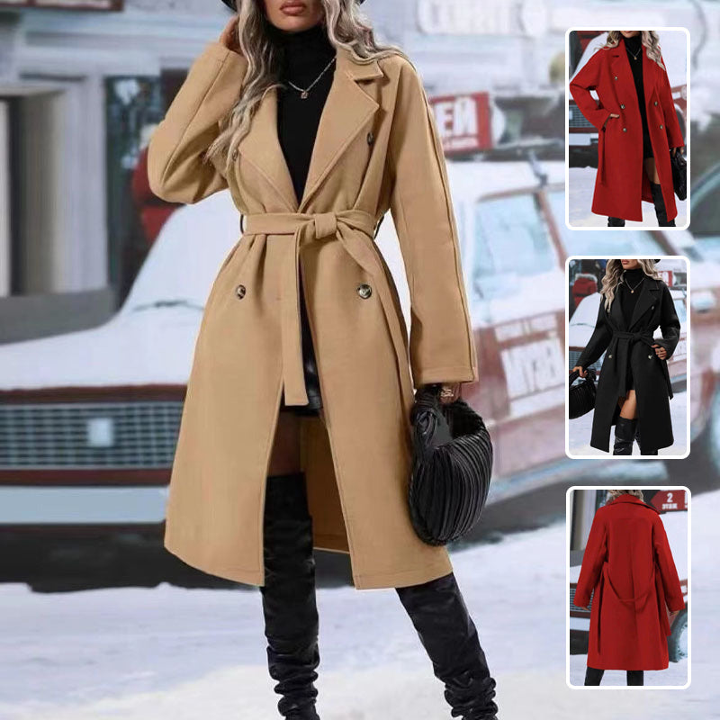 Trench-Coat Double boutonnage à revers avec ceinture