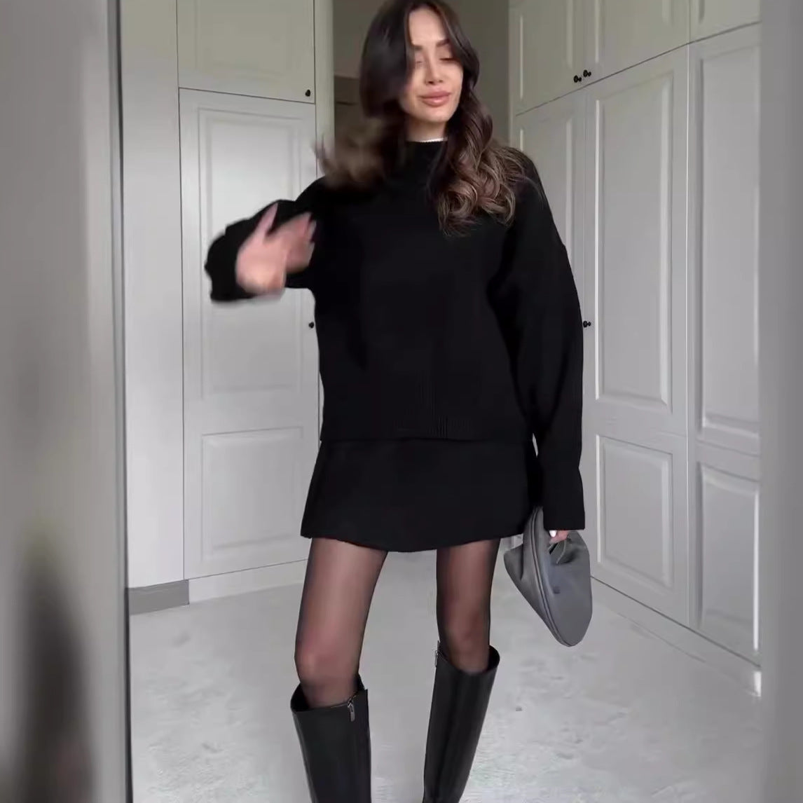 Ensemble pull et jupe pour femmes, 2 pièces