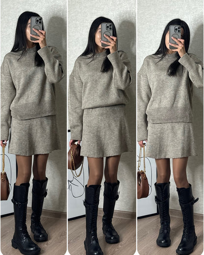 Ensemble pull et jupe pour femmes, 2 pièces