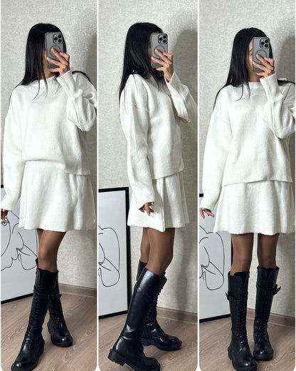 Ensemble pull et jupe pour femmes, 2 pièces